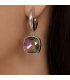 Сережки Swarovski бірюзовий Квадрат родіум (Медична сталь)