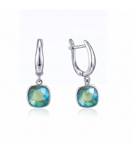 Сережки Swarovski рожевий та жовтий Квадрат родіум (Медична сталь)
