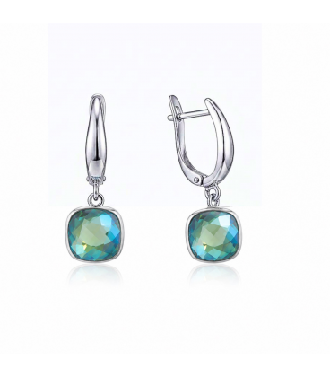 Сережки Swarovski рожевий та жовтий Квадрат родіум (Медична сталь)