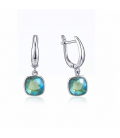 Сережки Swarovski синий та зелений Квадрат родіум (Медична сталь)