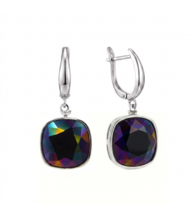 Сережки Swarovski світло голубий Квадрат родіум (Медична сталь)