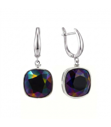 Сережки Swarovski світло голубий Квадрат родіум (Медична сталь)