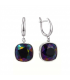 Сережки Swarovski чорний з фіолетовим відтінком (хамелеон) Квадрат родіум (Медична сталь)