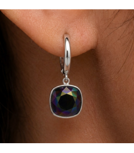 Сережки Swarovski світло голубий Квадрат родіум (Медична сталь)