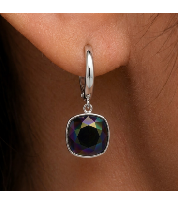 Серьги Swarovski светло голубой Квадрат родиум (Медицинская сталь)