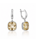Сережки Swarovski світло жовтий Квадрат родіум (Медична сталь)
