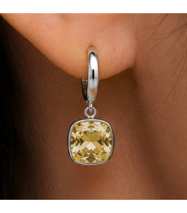 Сережки Swarovski світло голубий Квадрат родіум (Медична сталь)