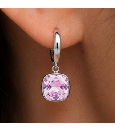 Сережки Swarovski світло фіолетовий Квадрат родіум (Медична сталь)