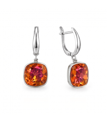 Сережки Swarovski червоний Квадрат родіум (Медична сталь)