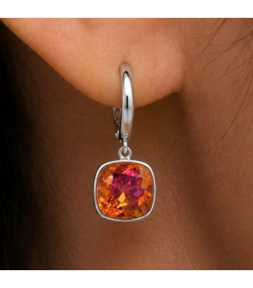 Сережки Swarovski червоний Квадрат родіум (Медична сталь)